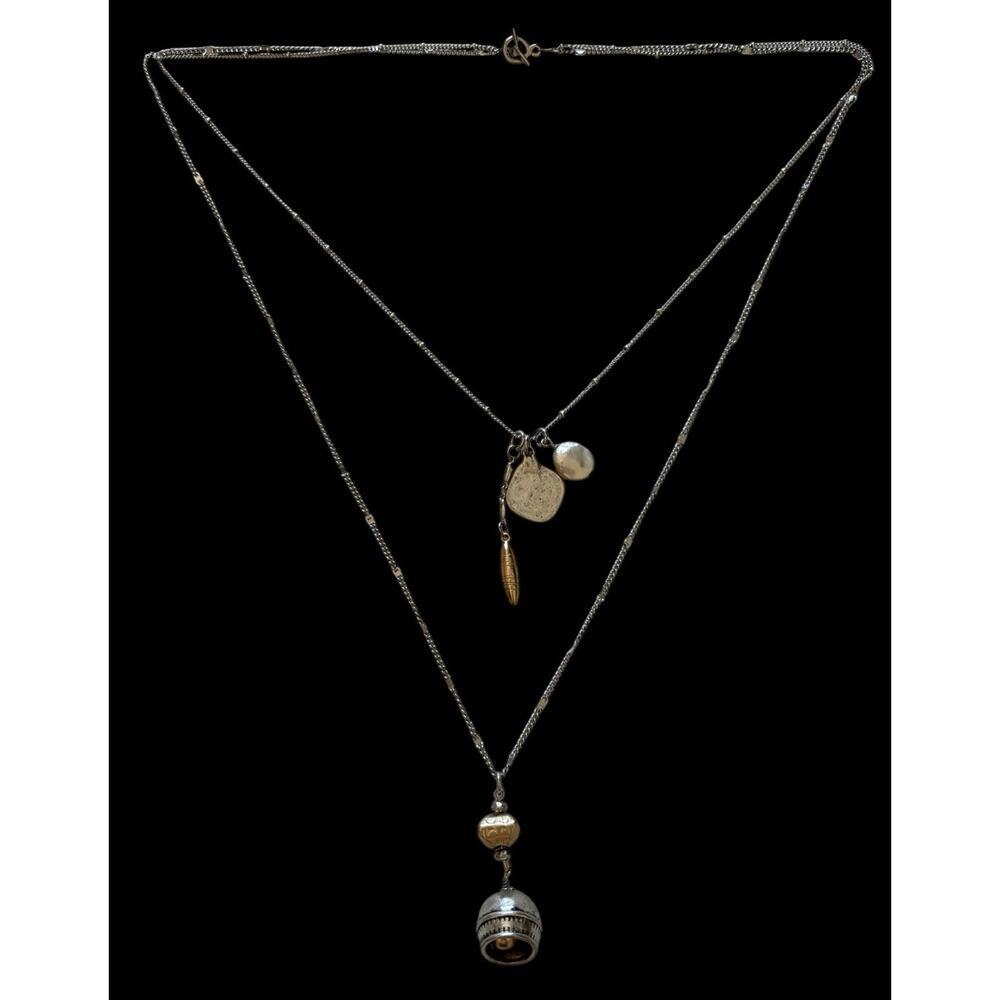 Multi strand fashion layered necklace antique gold crystal dangling Bell